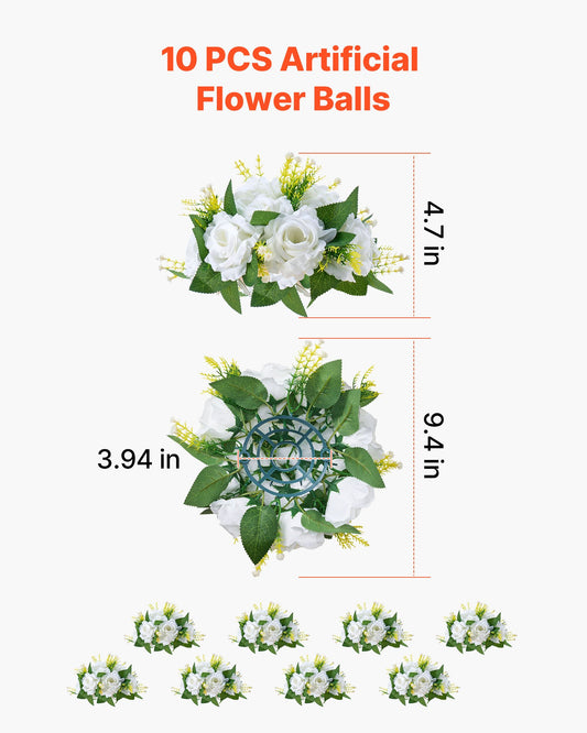 Flower Balls Arrangement Bouquet 10 PCS, 240 mm Diameter Artificial Flower Balls Wedding Rose Centerpieces, Faux Flowers Arrangements for Wedding Centerpiece Home Table Decorations, White