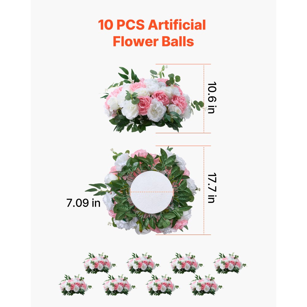Flower Balls for Wedding Centerpieces Flower Bouquet Pink + White 10PCS
