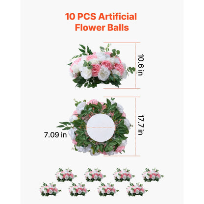 Flower Balls for Wedding Centerpieces Flower Bouquet Pink + White 10PCS
