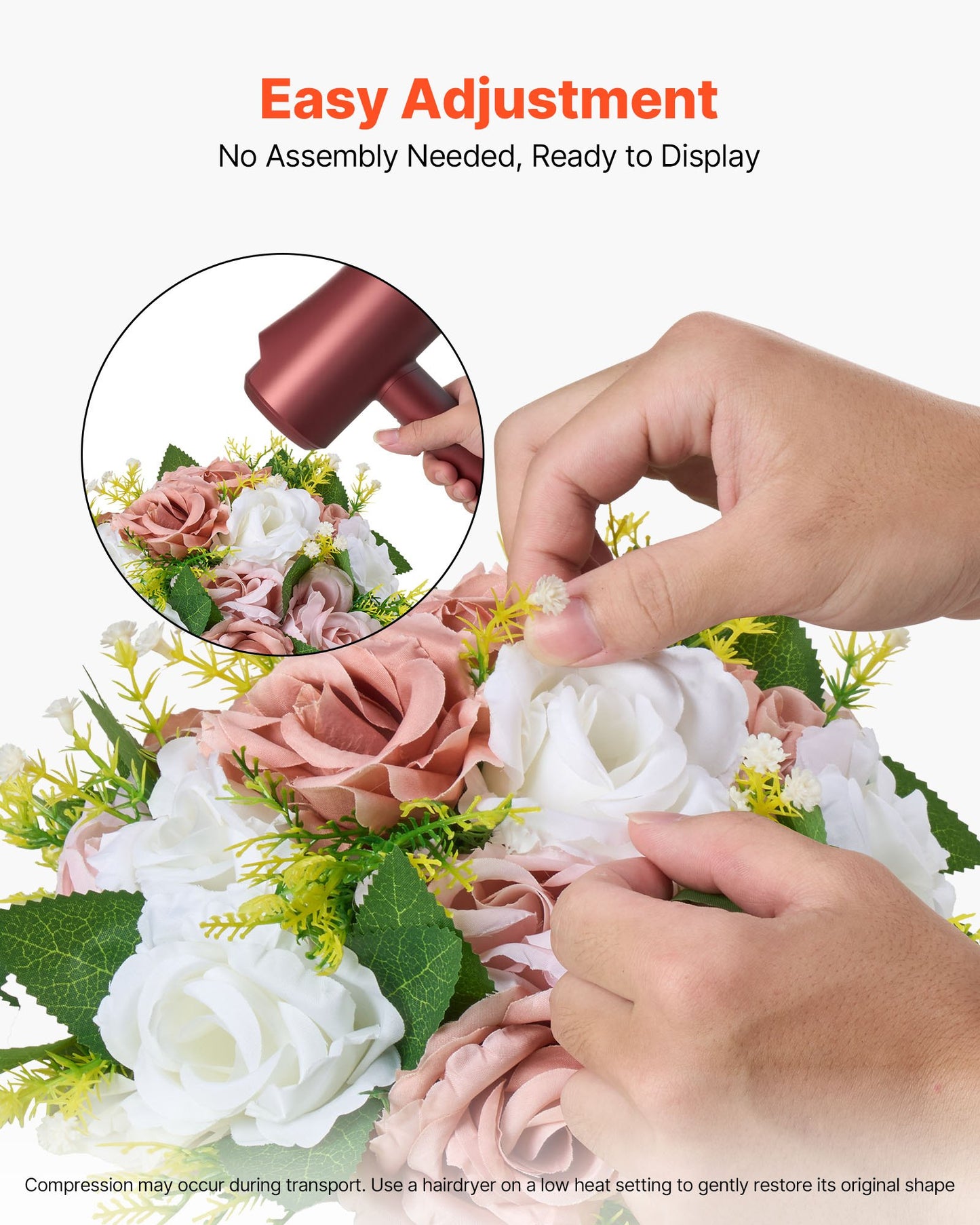 Flower Ball Arrangement Bouquet 10PCS, 240 mm Diameter Artificial Flower Balls Wedding Table Centerpieces, Faux Rose Arrangements for Wedding Centerpiece Home Decoration, Pink and White Roses
