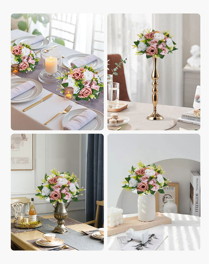Flower Ball Arrangement Bouquet 10PCS, 240 mm Diameter Artificial Flower Balls Wedding Table Centerpieces, Faux Rose Arrangements for Wedding Centerpiece Home Decoration, Pink and White Roses