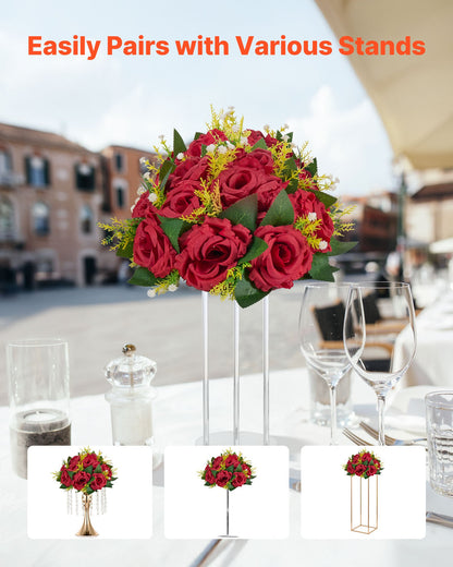Flower Balls Arrangement Bouquet 10 PCS, 240 mm Wedding Red Roses Centerpieces, Fake Flowers Kissing Balls Decor Artificial Floral Arrangements Flower Bouquet for Home Party Table Decorations