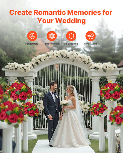 Flower Balls Arrangement Bouquet 10 PCS, 240 mm Wedding Red Roses Centerpieces, Fake Flowers Kissing Balls Decor Artificial Floral Arrangements Flower Bouquet for Home Party Table Decorations