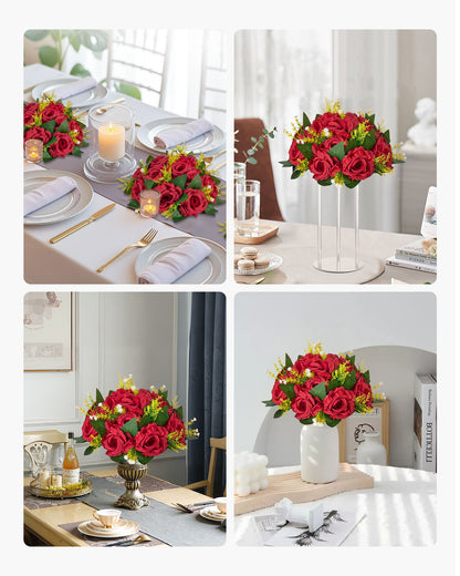 Flower Balls Arrangement Bouquet 10 PCS, 240 mm Wedding Red Roses Centerpieces, Fake Flowers Kissing Balls Decor Artificial Floral Arrangements Flower Bouquet for Home Party Table Decorations