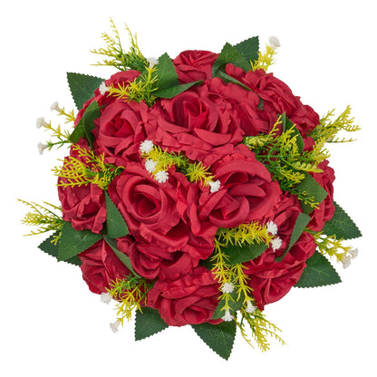 Flower Balls Arrangement Bouquet 10 PCS, 240 mm Wedding Red Roses Centerpieces, Fake Flowers Kissing Balls Decor Artificial Floral Arrangements Flower Bouquet for Home Party Table Decorations