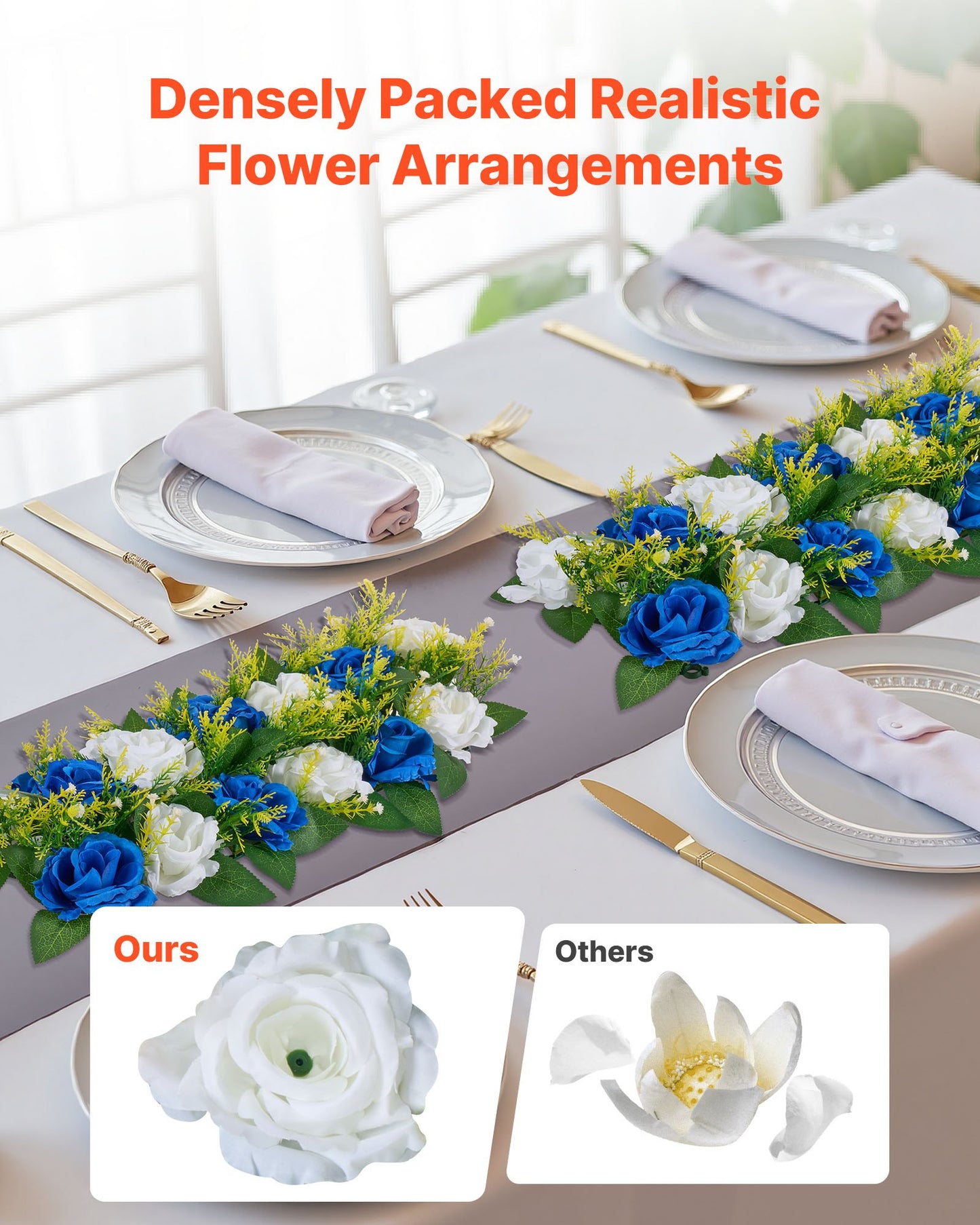 Flower Ball Arrangement Bouquet 10 PCS, 500 x 220 mm Artificial Flower Balls Wedding Table Centerpieces, Faux Rose Arrangements for Wedding Centerpiece Home Decoration, Blue and White Roses