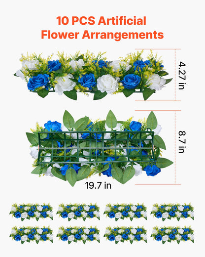Flower Ball Arrangement Bouquet 10 PCS, 500 x 220 mm Artificial Flower Balls Wedding Table Centerpieces, Faux Rose Arrangements for Wedding Centerpiece Home Decoration, Blue and White Roses