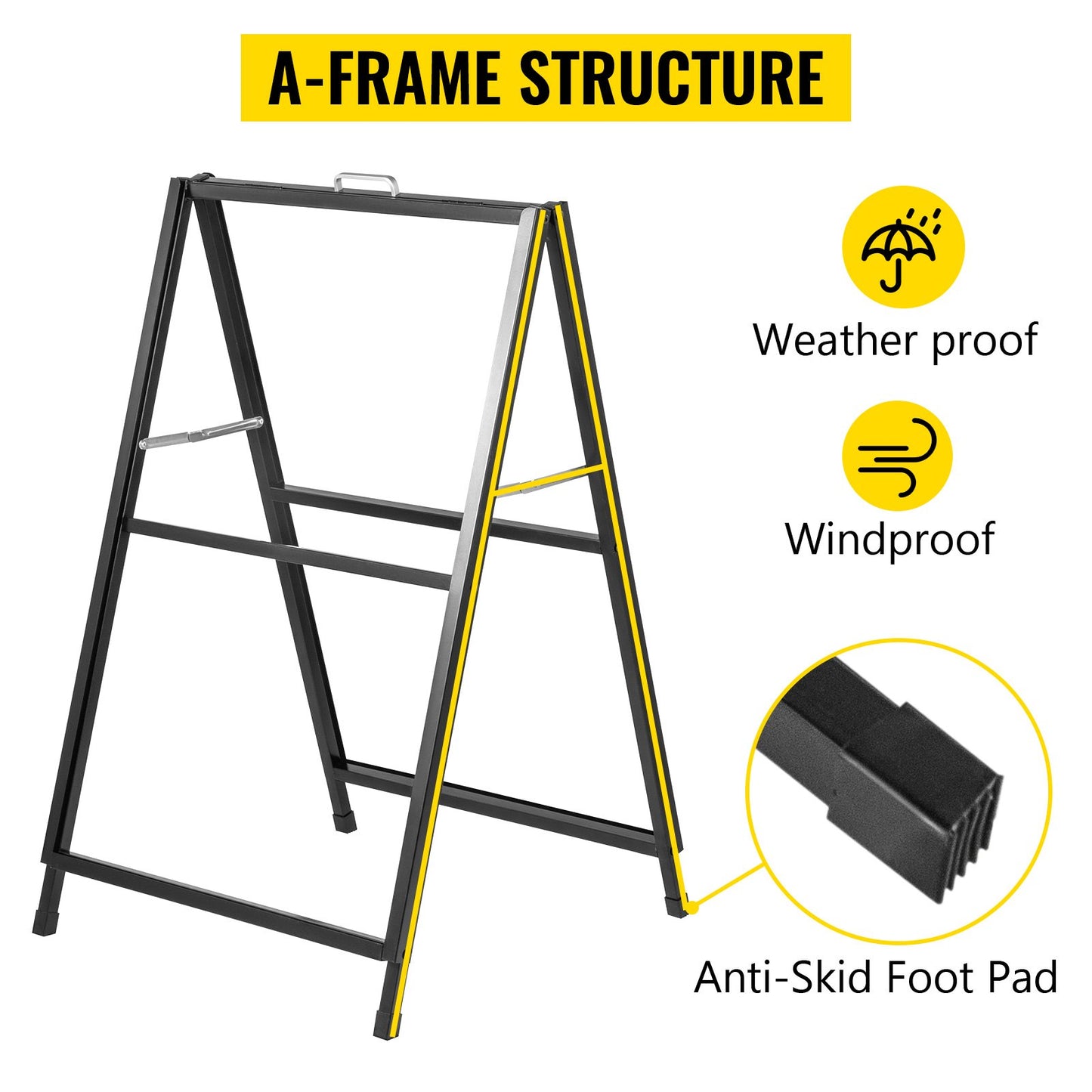VEVOR A-Frame Sidewalk Sign 24"x36" Sidewalk Signs for Businesses Black Coated Steel