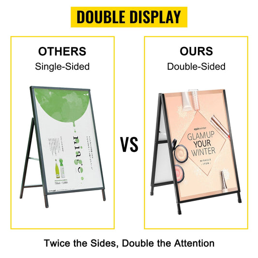 Double-Sided Black Steel A-Frame Sign with 60x90 cm Posters for Sidewalk Display