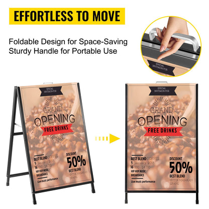 Double-Sided Black Steel A-Frame Sign with 60x90 cm Posters for Sidewalk Display