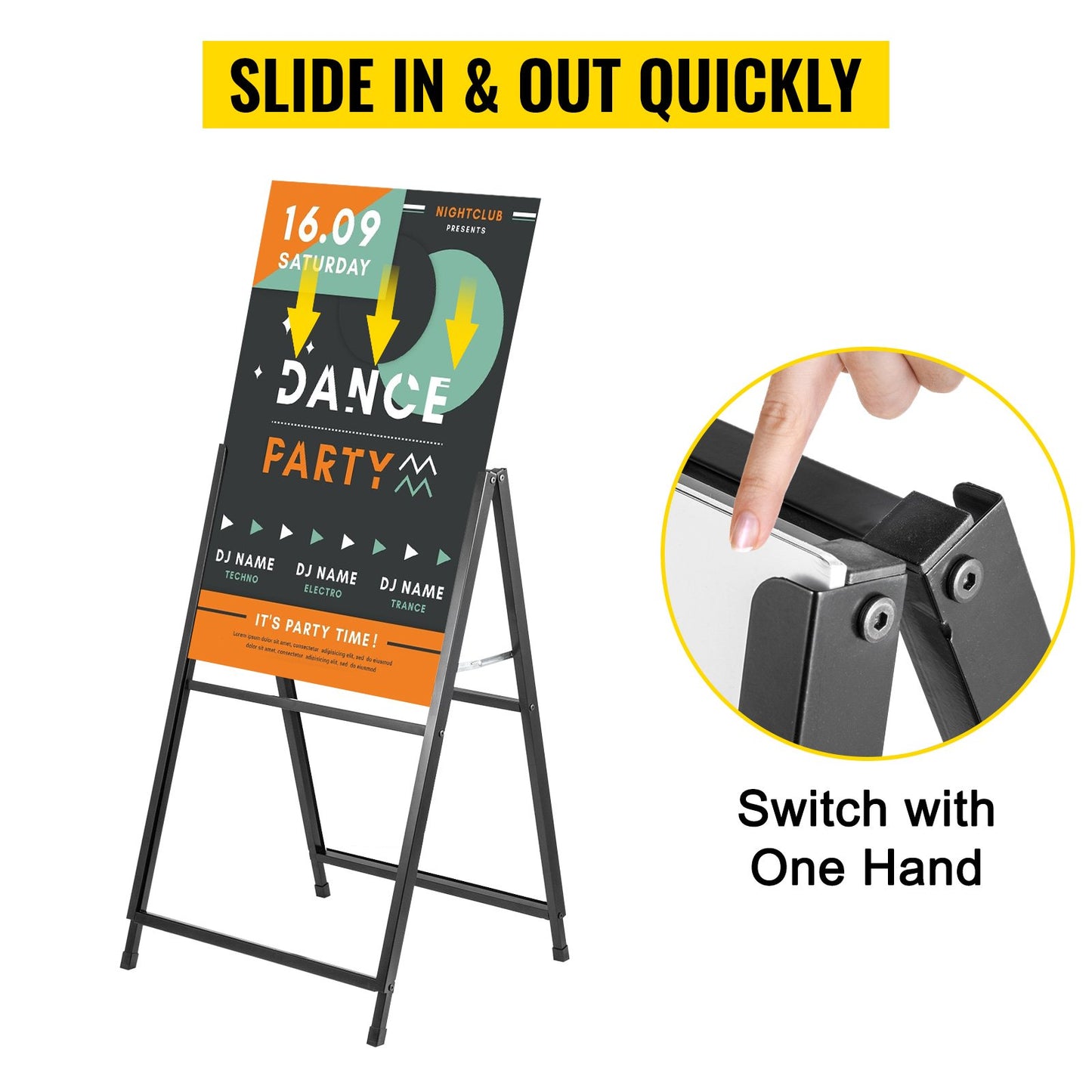 VEVOR A-Frame Sidewalk Sign 24"x36" Sidewalk Signs for Businesses Black Coated Steel
