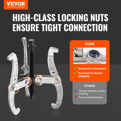 Heavy-Duty 3-Jaw Gear Puller Set, 0.07m to 0.2m, 4-Piece Adjustable Kit