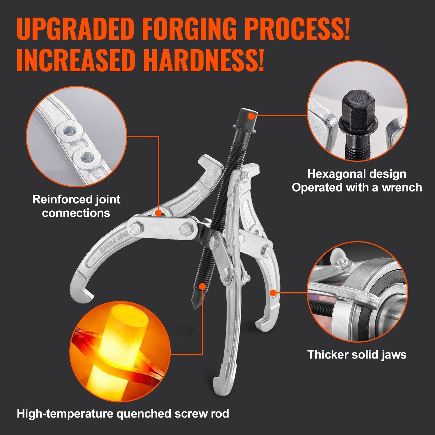 Heavy-Duty 3-Jaw Gear Puller Set, 0.07m to 0.2m, 4-Piece Adjustable Kit