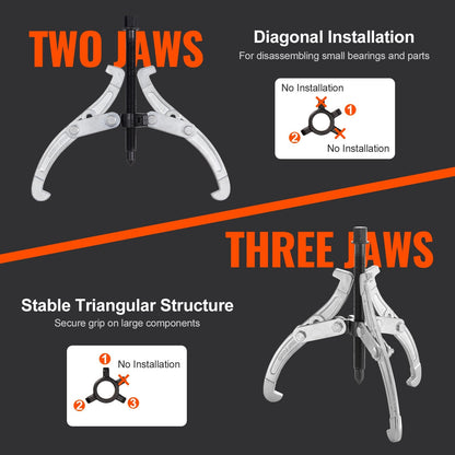 Heavy-Duty 3-Jaw Gear Puller Set, 0.07m to 0.2m, 4-Piece Adjustable Kit
