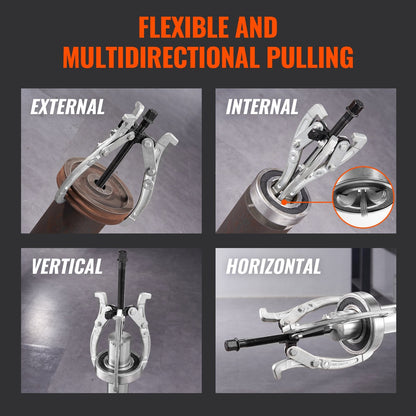 Heavy-Duty 3-Jaw Gear Puller Set, 0.07m to 0.2m, 4-Piece Adjustable Kit