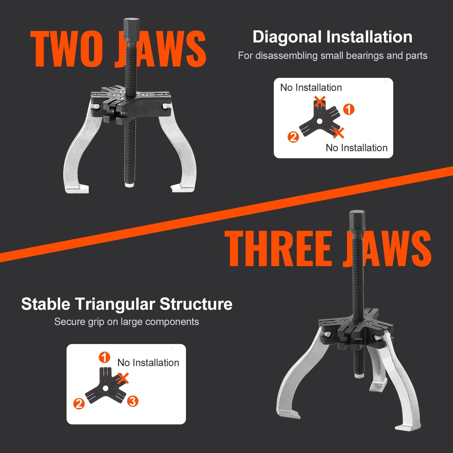 VEVOR Gear Puller Set, 3" and 7" Puller Kit, 3 Jaw Gear Bearing Flywheel Pulley
