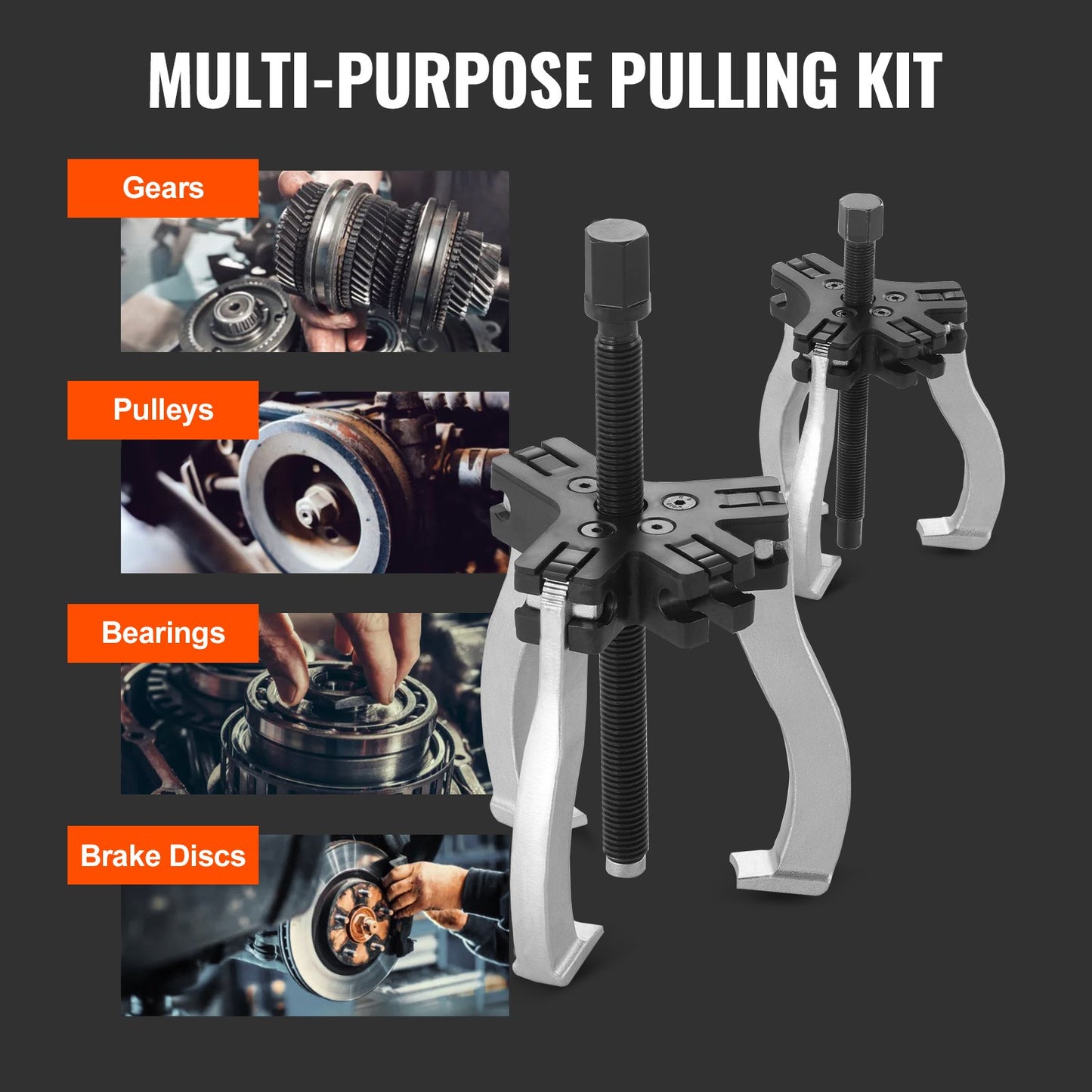 VEVOR Gear Puller Set, 3" and 7" Puller Kit, 3 Jaw Gear Bearing Flywheel Pulley