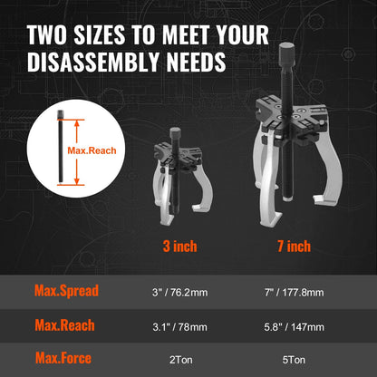 Adjustable 3 Jaw Gear Puller Set, 0.08m & 0.18m for Bearings and Flywheels