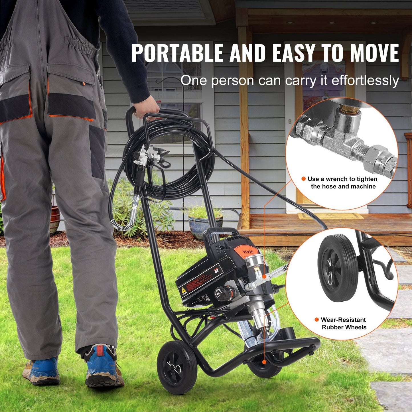 950W Electric Airless Paint Sprayer, 3000PSI with Cart for Home & Furniture
