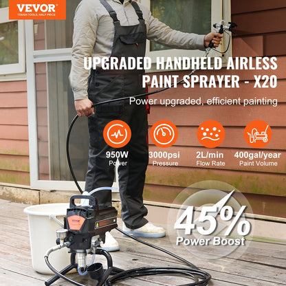 VEVOR Stand Airless Paint Sprayer, 950W 3000PSI High Efficiency Electric Airless