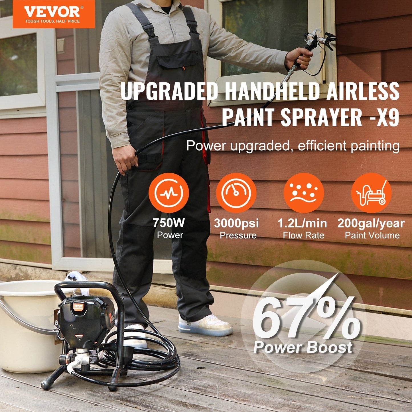 750W 3000PSI Electric Airless Paint Sprayer for Home and Furniture Projects