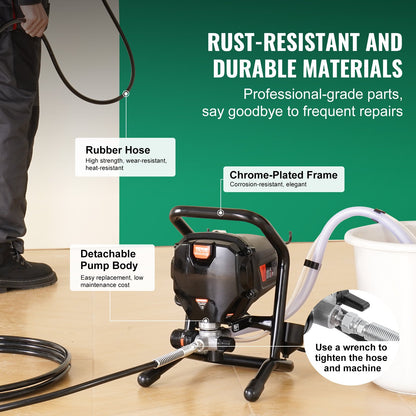 VEVOR Stand Airless Paint Sprayer, 750W 3000PSI High Efficiency Electric Airless