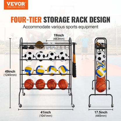 VEVOR Basketball Rack, 4-Layers Rolling Basketball Shooting Training Stand, Sports