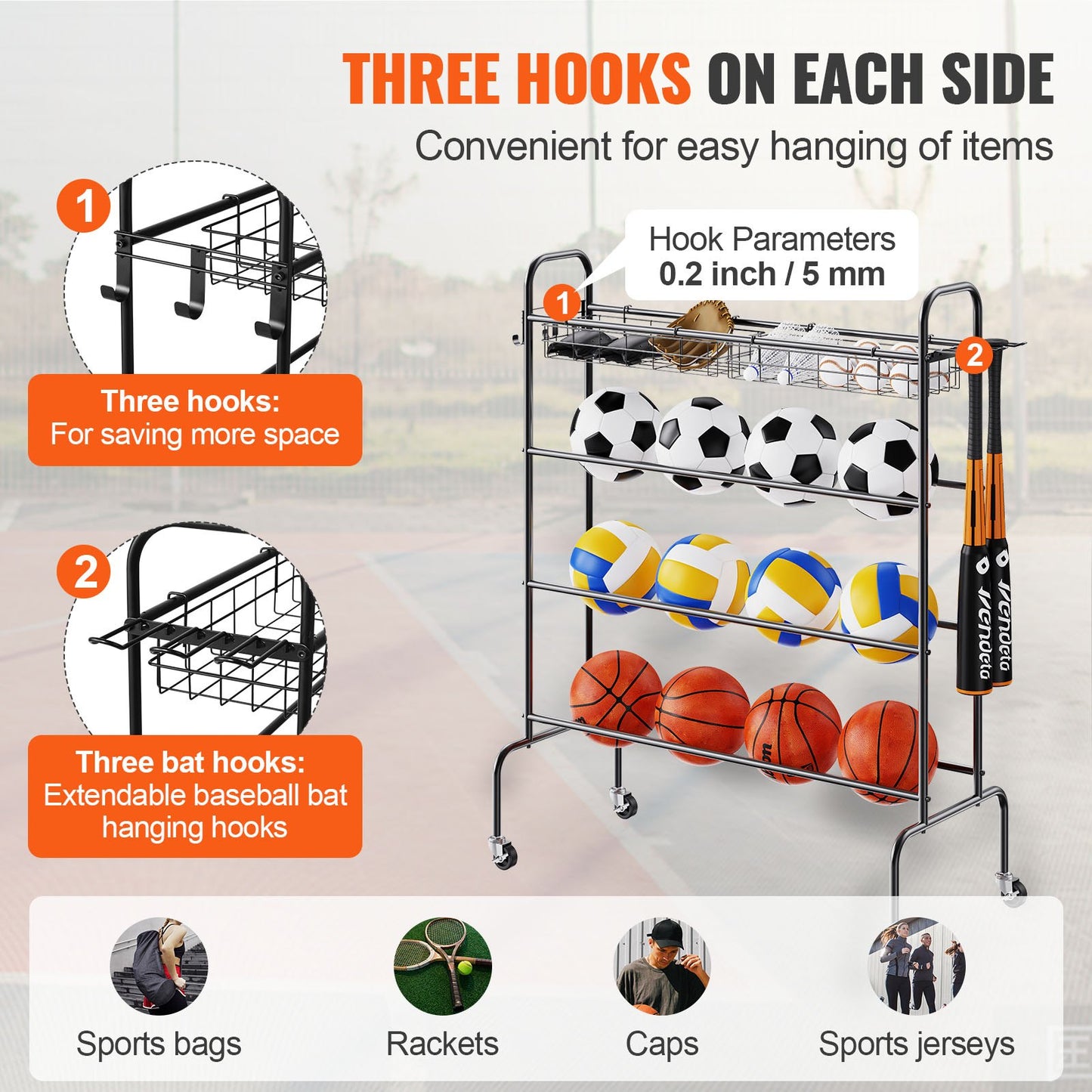 VEVOR Basketball Rack, 4-Layers Rolling Basketball Shooting Training Stand, Sports
