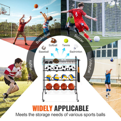 4-Layer Rolling Sports Ball Storage Rack with Wheels & Baskets, 7.11 kg Capacity