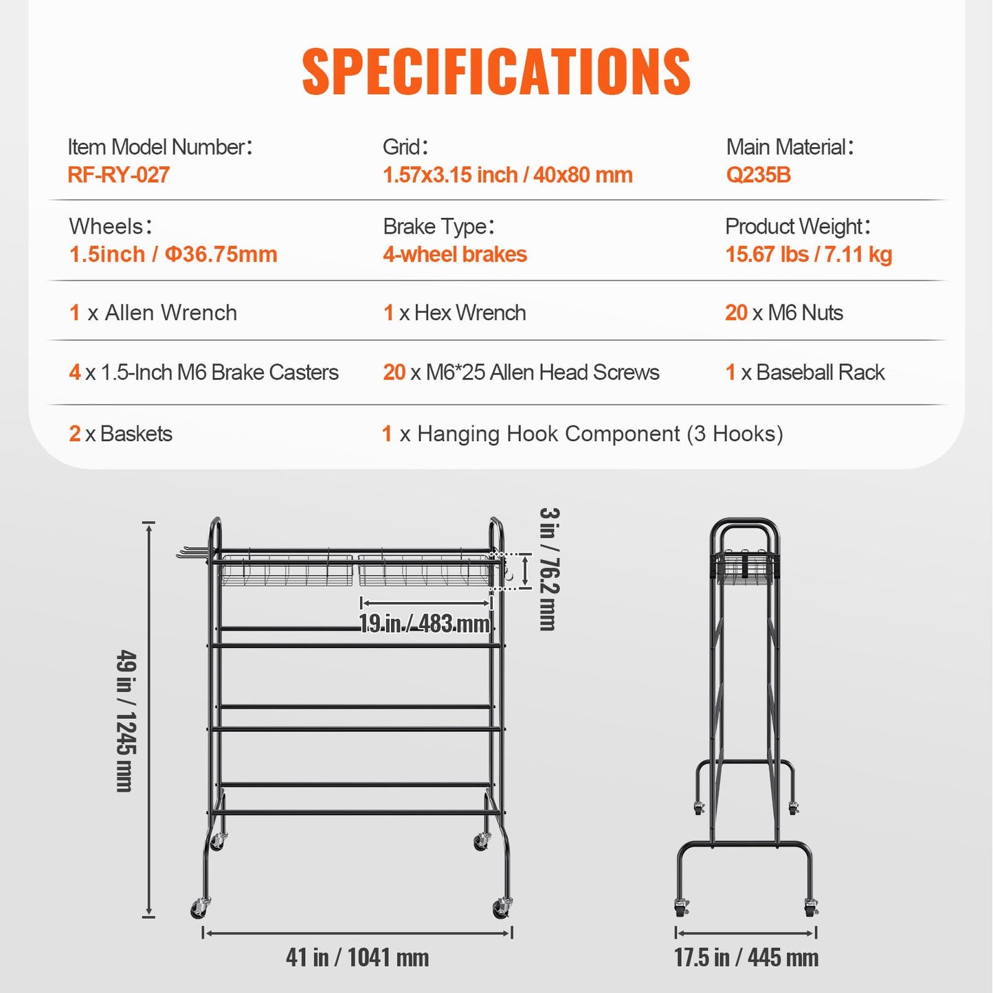 VEVOR Basketball Rack, 4-Layers Rolling Basketball Shooting Training Stand, Sports