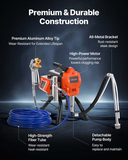 Stand Airless Paint Sprayer, 1500W, 3300PSI High Pressure Airless Sprayer, Cleaning Brush, Hose, Extension Rod, Nozzles, Electric Spray Paint Machine for Large Apartments, Factory Buildings