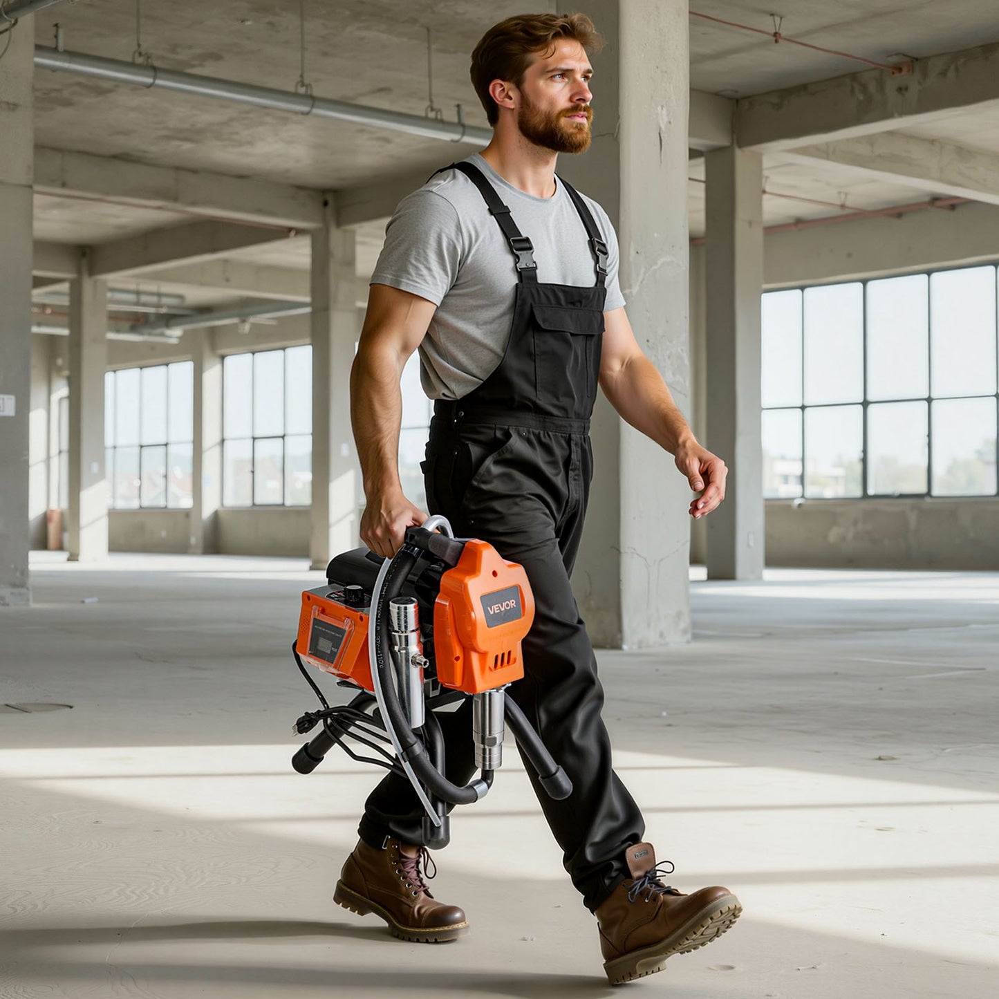 Stand Airless Paint Sprayer, 1500W, 3300PSI High Pressure Airless Sprayer, Cleaning Brush, Hose, Extension Rod, Nozzles, Electric Spray Paint Machine for Large Apartments, Factory Buildings