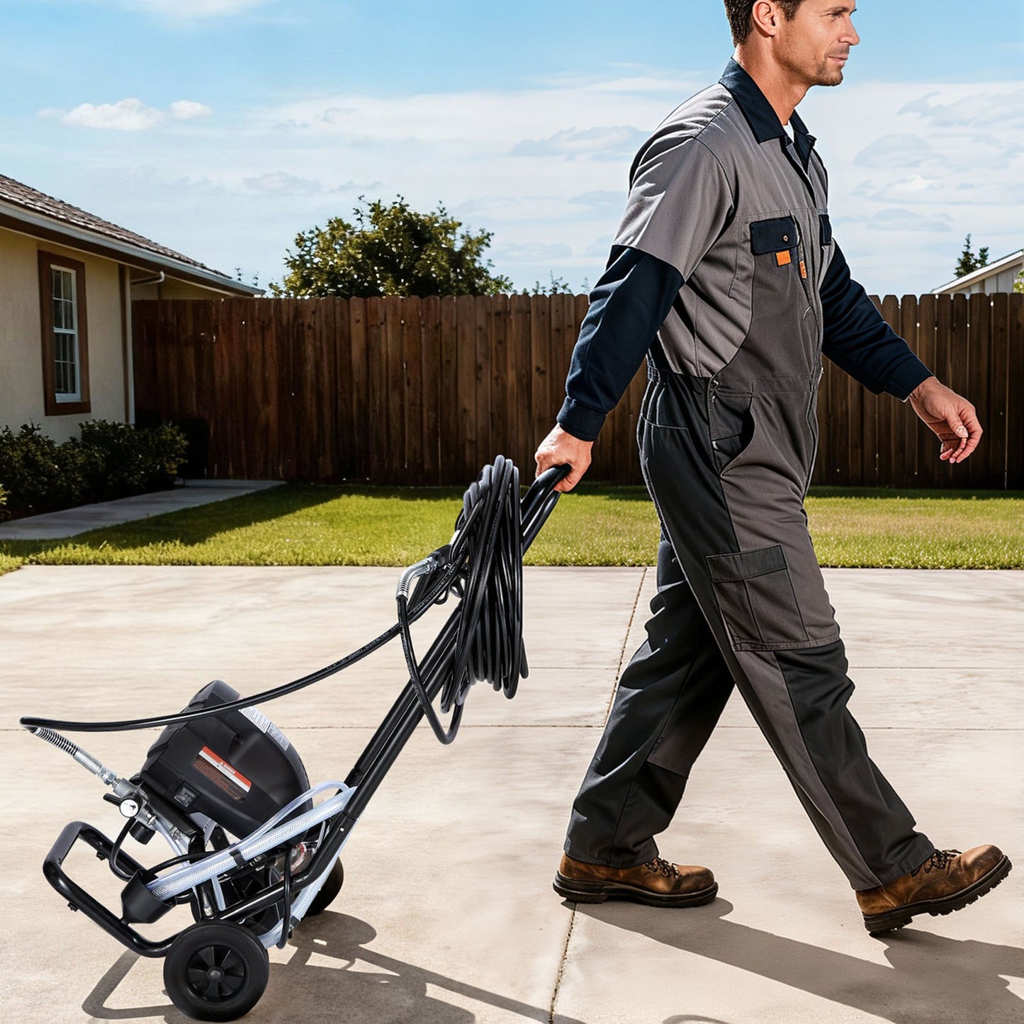 Stand Airless Paint Sprayer, 650W, 3000PSI High Pressure Airless Sprayer with Cart, Cleaning Brush, Hose, Extension Rod, Nozzles, Electric Spray Paint Machine for House Exterior and Interior