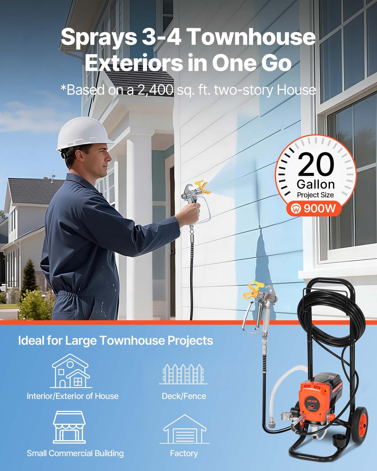 Stand Airless Paint Sprayer, 950W, 3300PSI High Pressure Airless Sprayer with Cart, Cleaning Brush, Hose, Extension Rod, Nozzles, Electric Spray Paint Machine for Interior or Exterior of House
