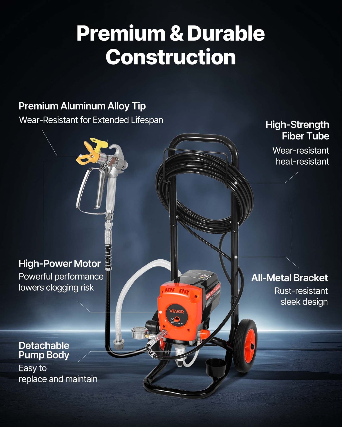 Stand Airless Paint Sprayer, 950W, 3300PSI High Pressure Airless Sprayer with Cart, Cleaning Brush, Hose, Extension Rod, Nozzles, Electric Spray Paint Machine for Interior or Exterior of House