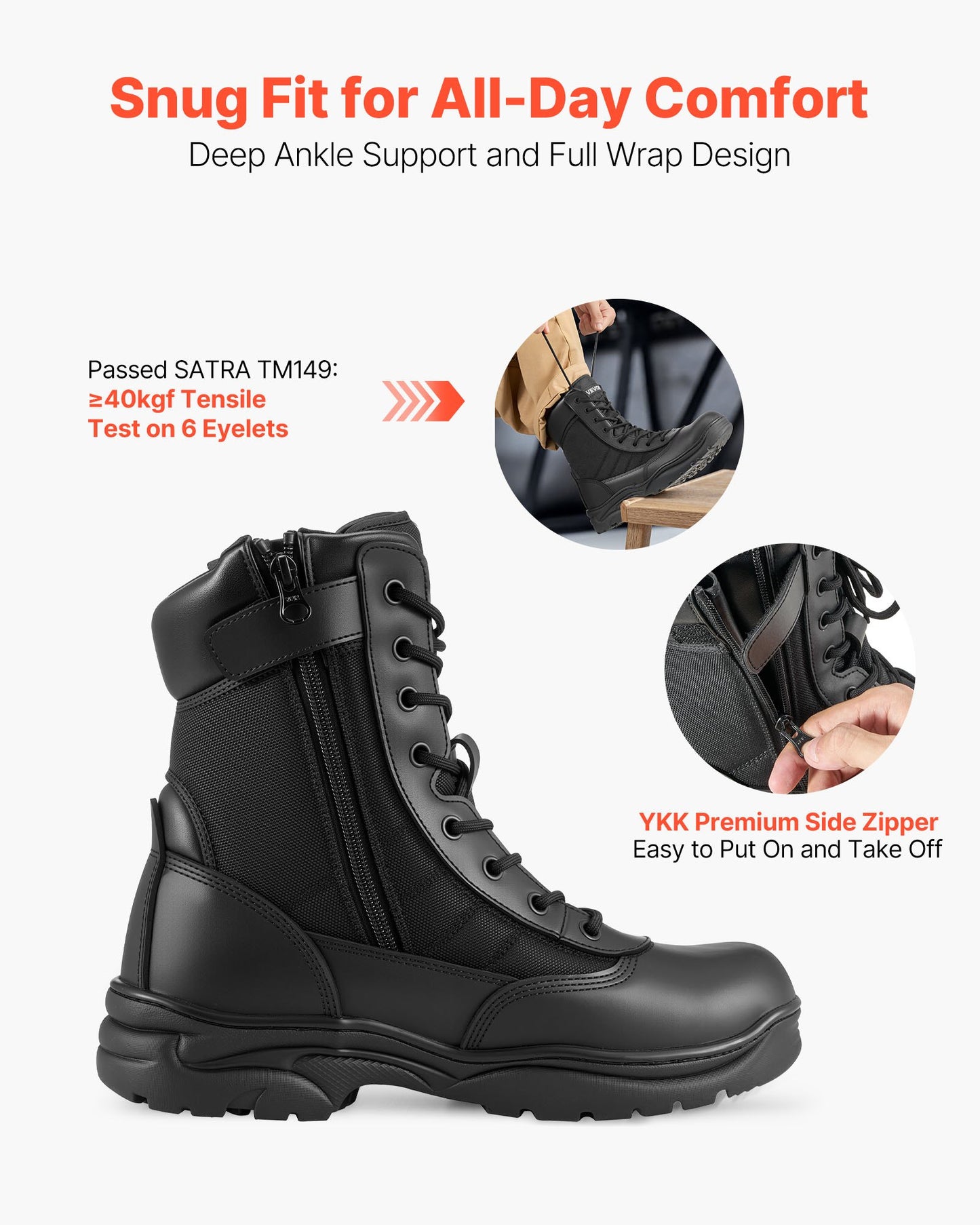 Men's Military Tactical Boots, 203 mm Combat Hiking Work Boots, Lightweight & Breathable Side Zipper Mens Motorcycle Interceptor Trooper Boot, for Outdoor Security Mountaineering, UK Size 10