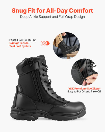 Men's Military Tactical Boots, 203 mm Combat Hiking Work Boots, Lightweight & Breathable Side Zipper Mens Motorcycle Interceptor Trooper Boot, for Outdoor Security Mountaineering, UK Size 10