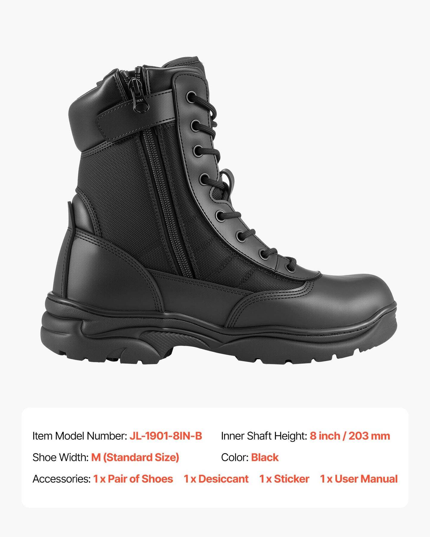 Men's Military Tactical Boots, 203 mm Combat Hiking Work Boots, Lightweight & Breathable Side Zipper Mens Motorcycle Interceptor Trooper Boot, for Outdoor Security Mountaineering, UK Size 10