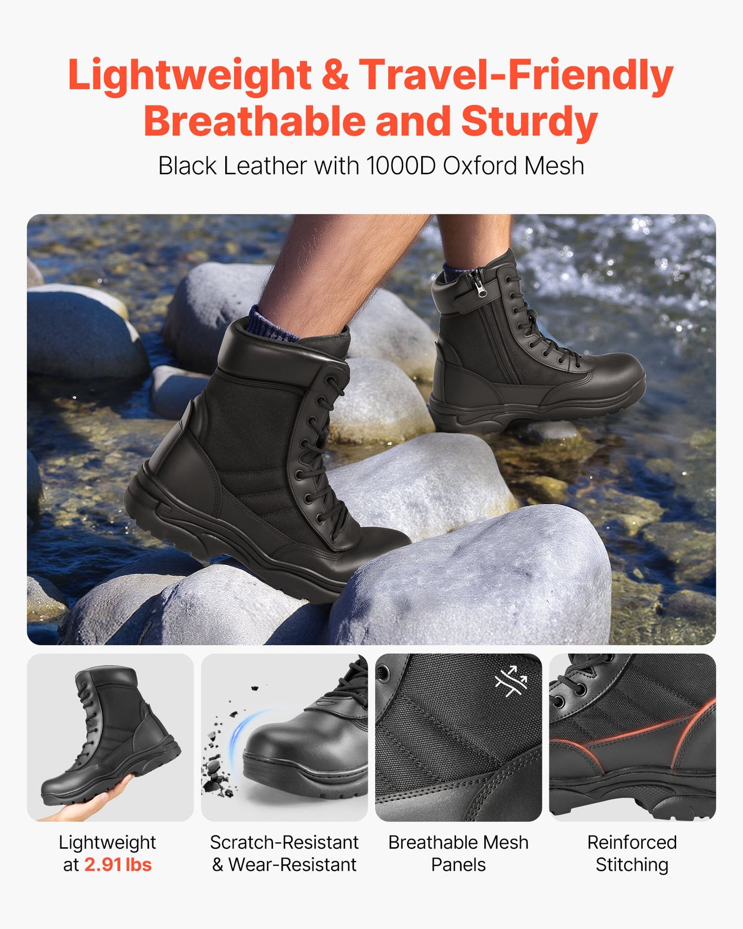 Men's Military Tactical Boots, 203 mm Combat Hiking Work Boots, Lightweight & Breathable Side Zipper Mens Motorcycle Interceptor Trooper Boot, for Outdoor Security Mountaineering, UK Size 11