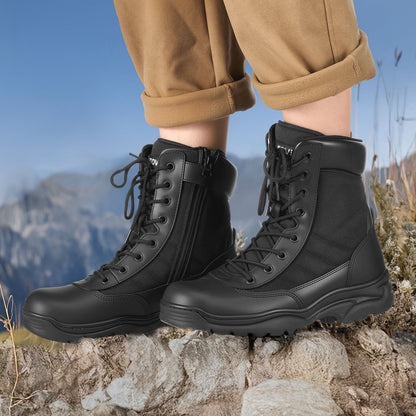 Men's Military Tactical Boots, 203 mm Combat Hiking Work Boots, Lightweight & Breathable Side Zipper Mens Motorcycle Interceptor Trooper Boot, for Outdoor Security Mountaineering, UK Size 8