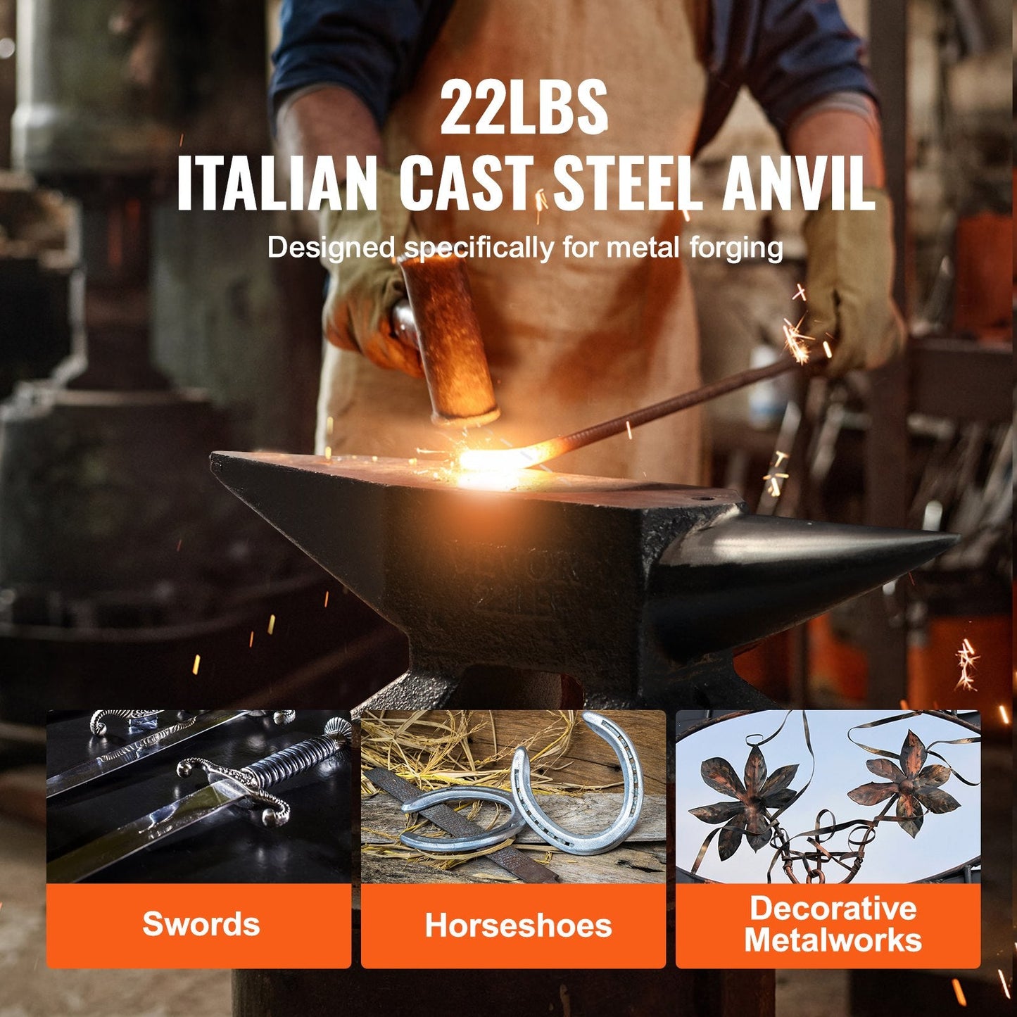 Single Horn Cast Steel Anvil, 10kg, Italian-Style, for Metalwork & Blacksmithing