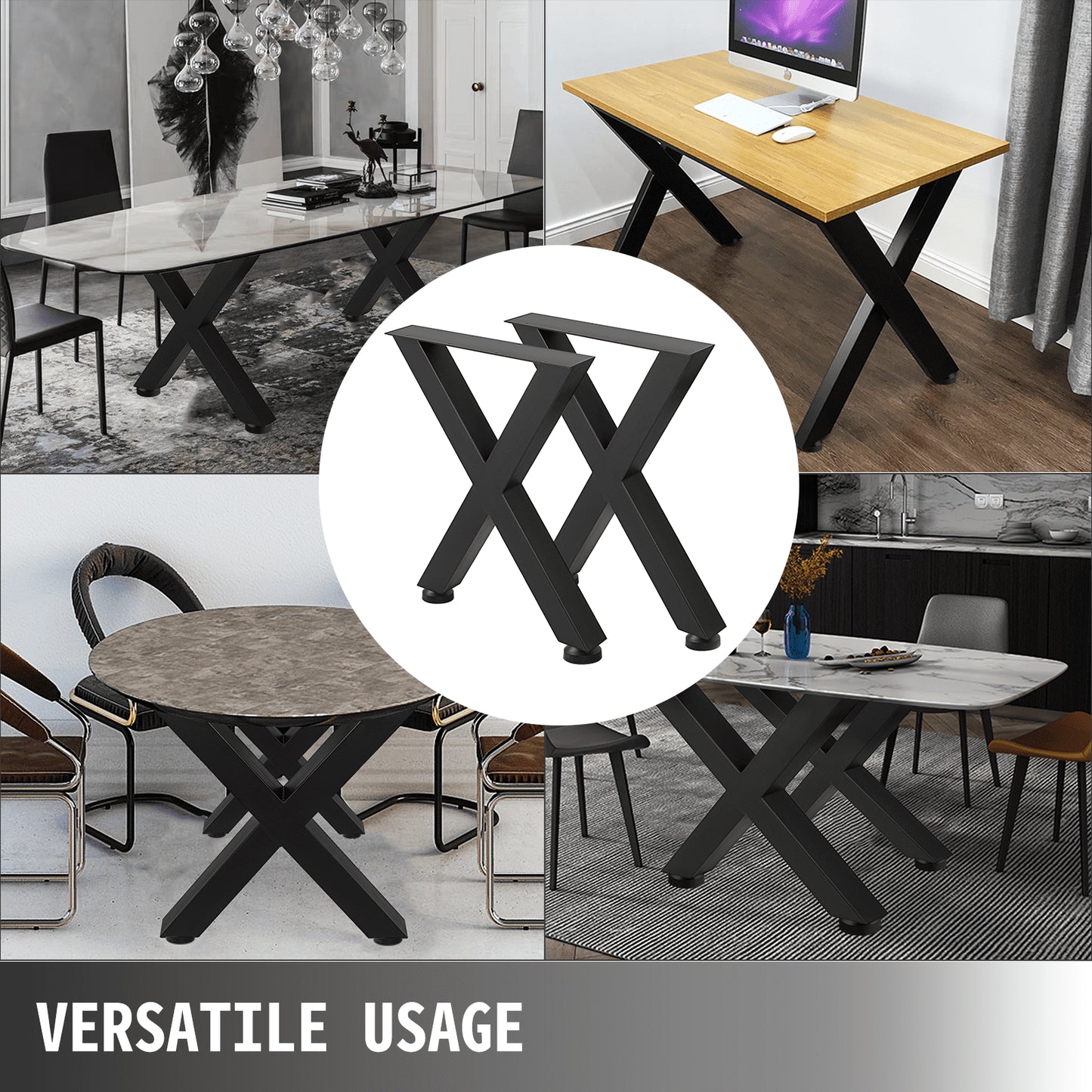 VEVOR Set of 2 Steel Table Legs, 16'Height 15'Wide Dining Table Legs, Heavy Duty