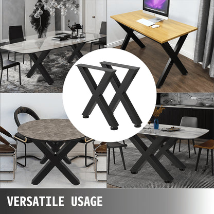 Set of 2 Black Steel Table Legs, 0.4m X-Frame Heavy Duty Dining Legs