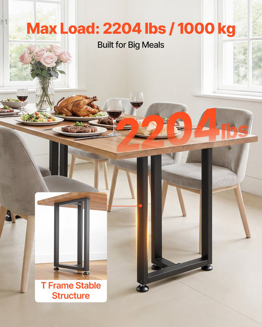 Table Legs, 740 x 450 mm (H x W) Square T Shape Steel Furniture Legs, Modular Design, Easy Assembly, 1000 kg Max Load Heavy Duty, for Home Office Desk, Dinner Table, Workbench, Set of 2, Black