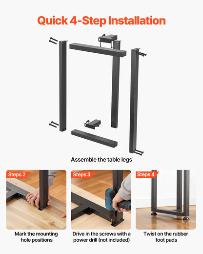 Table Legs, 740 x 450 mm (H x W) Square T Shape Steel Furniture Legs, Modular Design, Easy Assembly, 1000 kg Max Load Heavy Duty, for Home Office Desk, Dinner Table, Workbench, Set of 2, Black