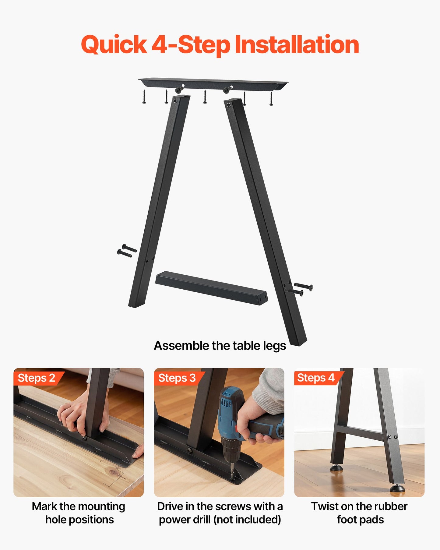 Table Legs, 740 x 550 mm (H x W) Trapezoid Steel Furniture Legs, Modular Design, Easy Assembly, 1000 kg Max Load Heavy Duty, for Home Office Desk, Coffee Dinner Bar Tables,Set of 2, Black