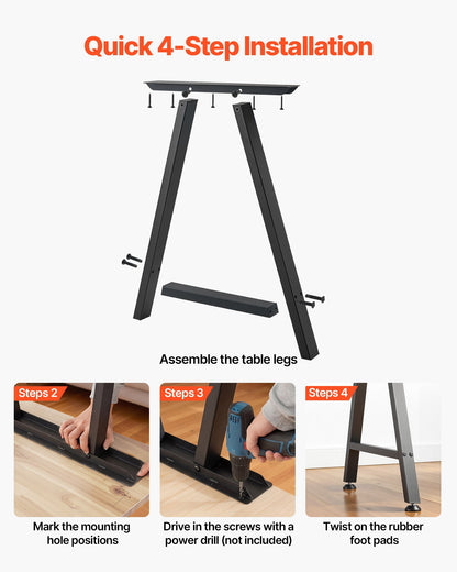 Table Legs, 740 x 550 mm (H x W) Trapezoid Steel Furniture Legs, Modular Design, Easy Assembly, 1000 kg Max Load Heavy Duty, for Home Office Desk, Coffee Dinner Bar Tables,Set of 2, Black