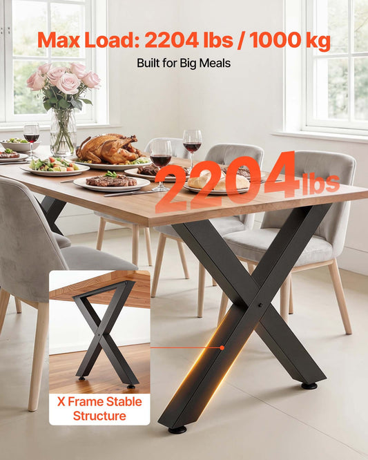 Table Legs, 750 x 760 mm (HxW) W Steel Furniture Legs, Modular Design, Easy Assembly, 1000 kg Max Load Heavy Duty, for Home Office Desk, Coffee Dinner Bar Tables, Workbench,2 PCS, X Frame, Black