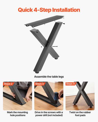 Table Legs, 750 x 760 mm (HxW) W Steel Furniture Legs, Modular Design, Easy Assembly, 1000 kg Max Load Heavy Duty, for Home Office Desk, Coffee Dinner Bar Tables, Workbench,2 PCS, X Frame, Black
