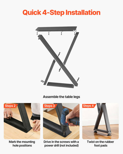 Table Legs, 740 x 472 mm (H x W) Steel Furniture Legs, Modular Design, Easy Assembly, 1000 kg Max Load Heavy Duty, Z Shape for Home Office Desk DIY, Coffee Dinner Tables, Workbench,2 PCS, Black